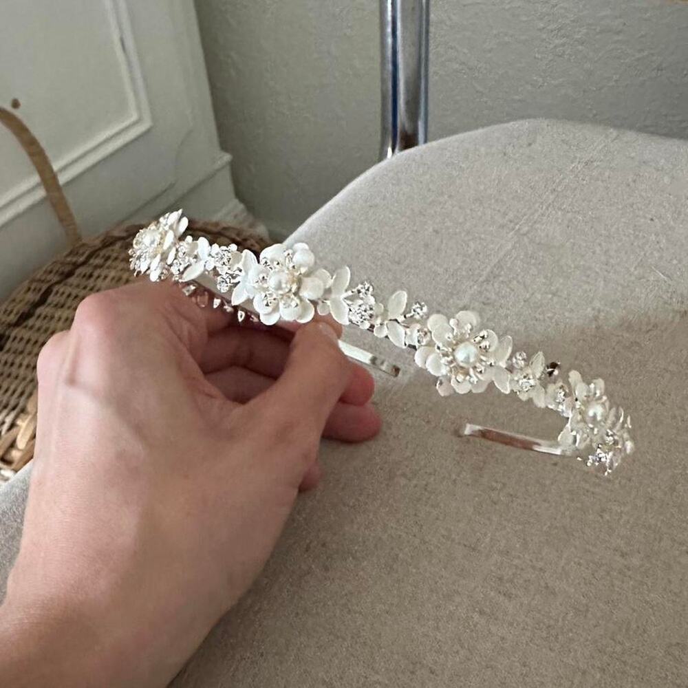 Ivory Floral Pearl Rhinestone Bridal Hair Vine Headpiece Tiara